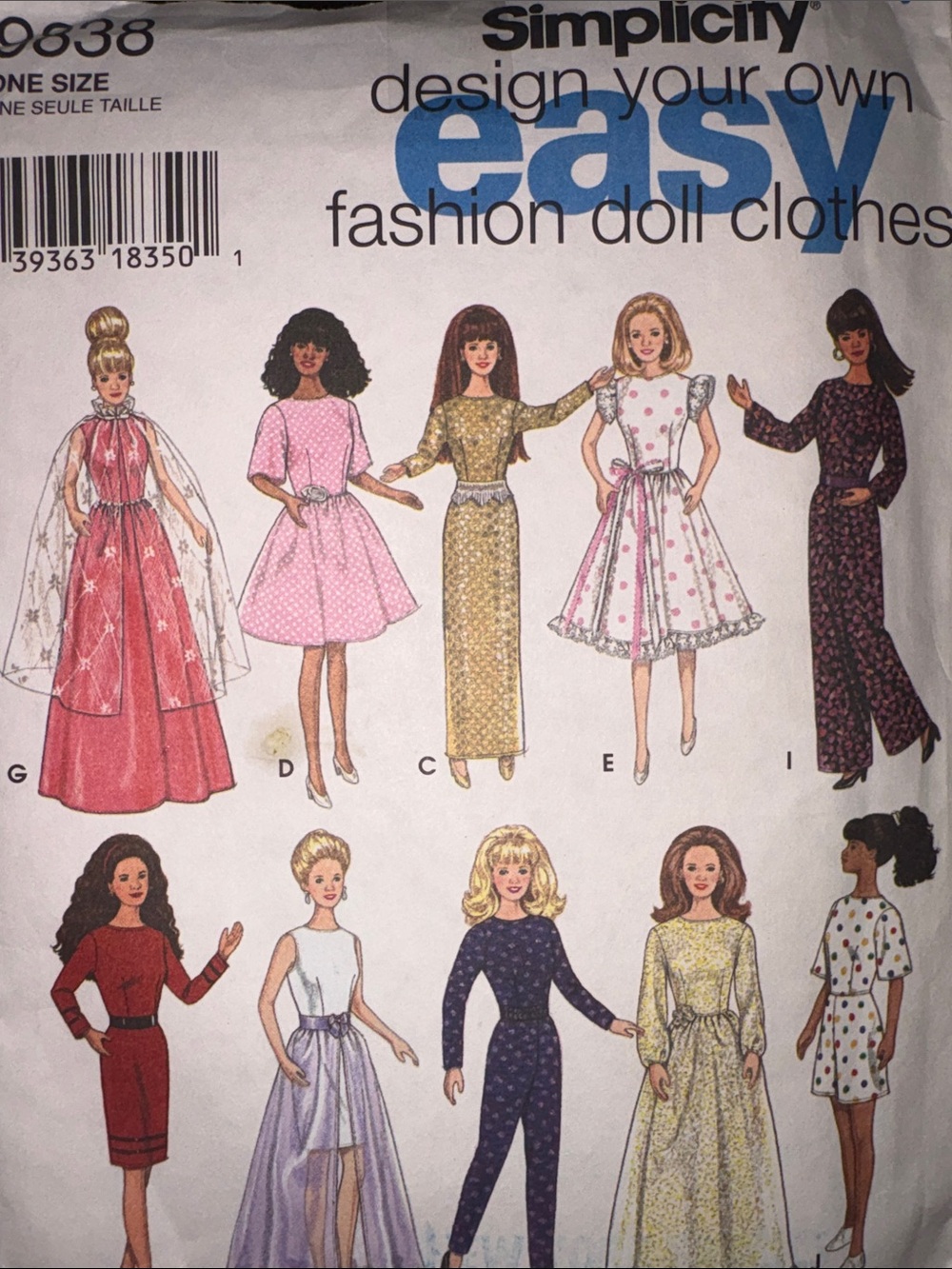 VINT 1996 11/12”Simplicity Doll Ass Midi Dress Styles in Pink, Gold, White, Navy